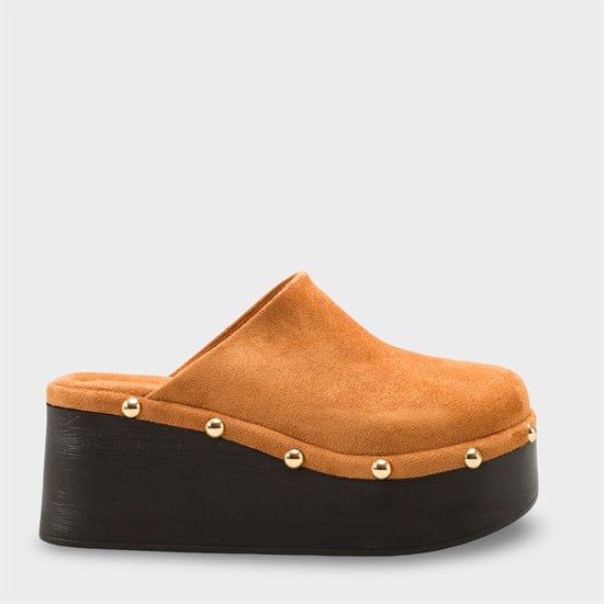 Capone Marlane Wedge Heel Closed Toe Suede Look Women Sued Tan Clog image 2