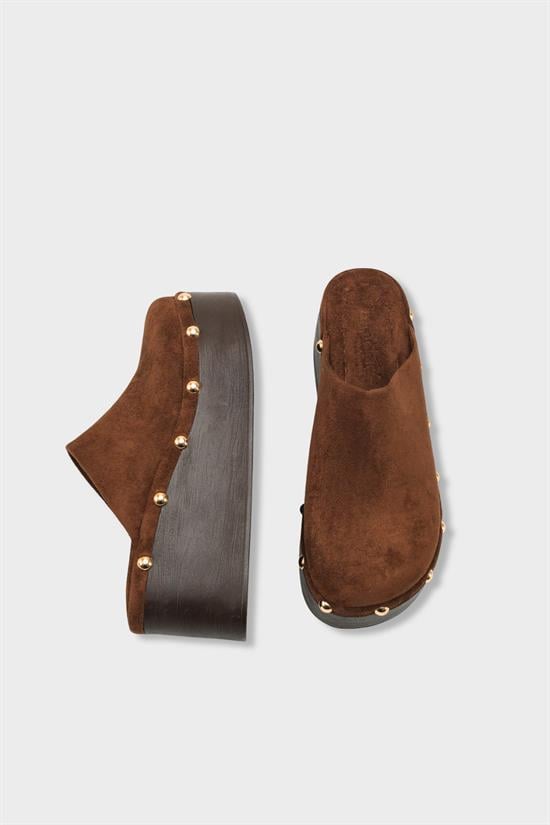 Capone Marlane Wedge Heel Closed Toe Suede Look Women Sued Brown Clog image 6