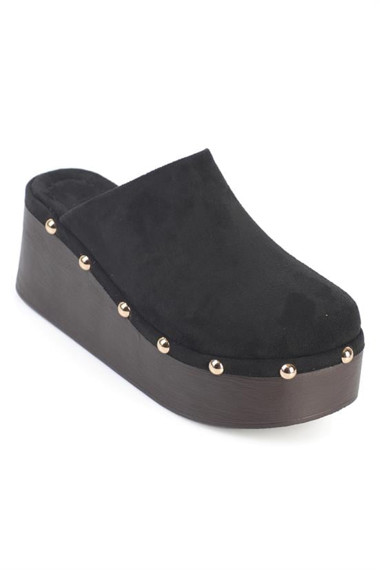 Capone Marlane Wedge Heel Closed Toe Suede Look Women Sued Black Clog