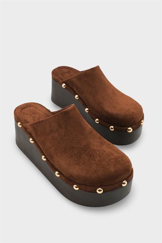 Capone Marlane Wedge Heel Closed Toe Suede Look Women Sued Brown Clog image 3