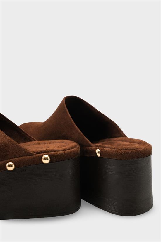 Capone Marlane Wedge Heel Closed Toe Suede Look Women Sued Brown Clog image 5