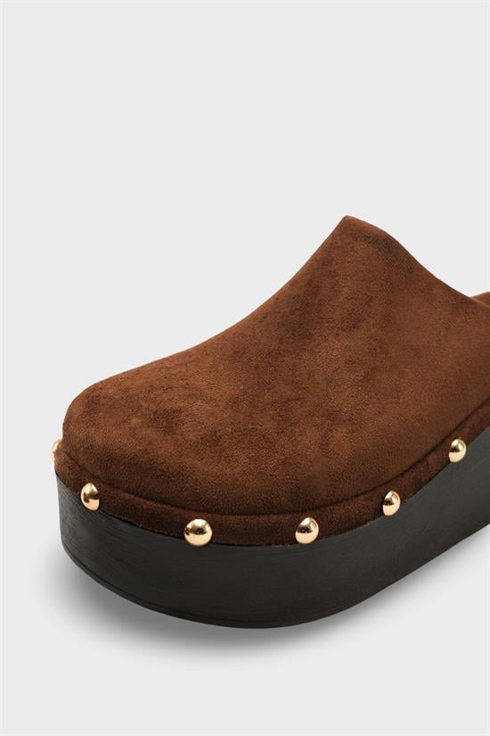 Capone Marlane Wedge Heel Closed Toe Suede Look Women Sued Brown Clog image 4