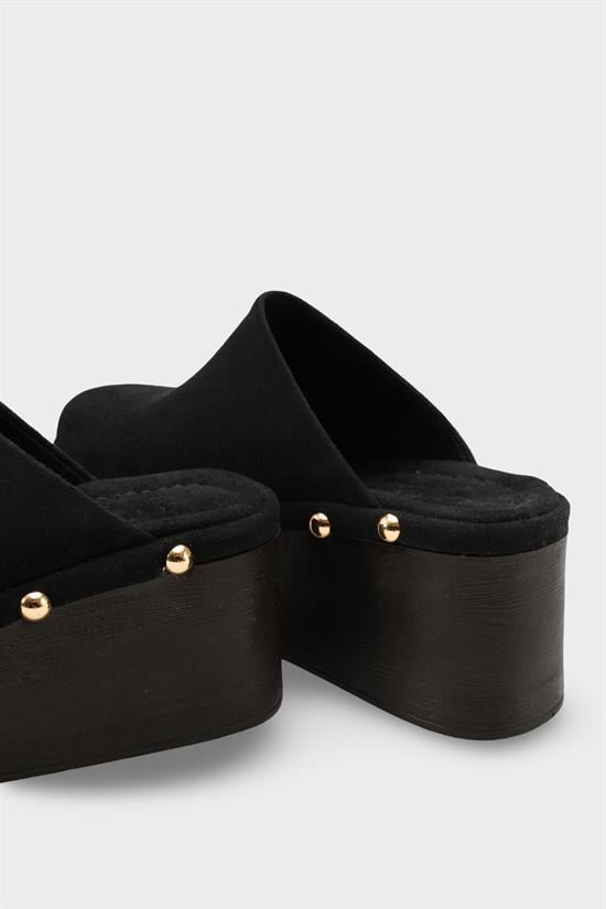 Capone Marlane Wedge Heel Closed Toe Suede Look Women Sued Black Clog image 5