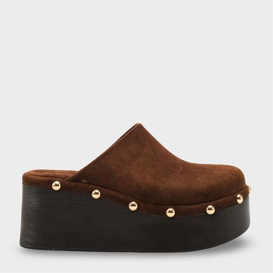 Capone Marlane Wedge Heel Closed Toe Suede Look Women Sued Brown Clog image 2