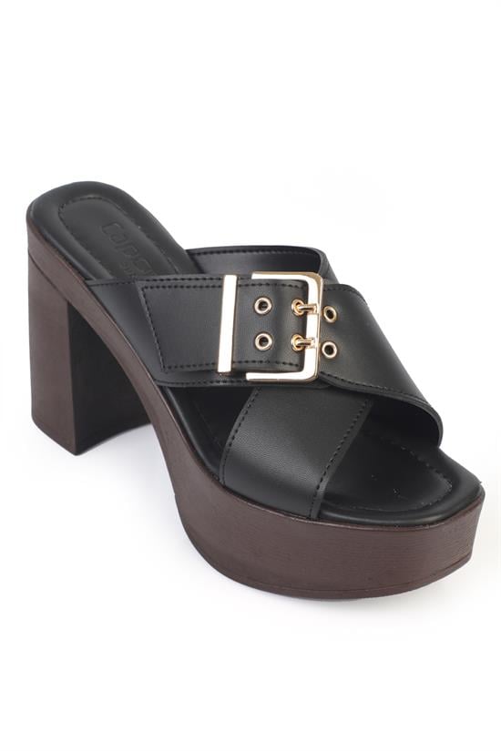 Capone Marlo Platform Cross Band Metal Buckle Women Black Sandal