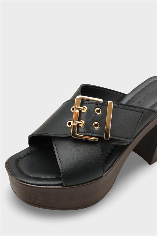 Capone Marlo Platform Cross Band Metal Buckle Women Black Sandal image 4