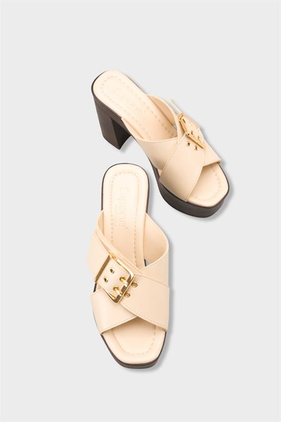Capone Marlo Platform Cross Band Metal Buckle Women Beige Sandal image 6