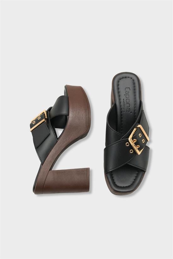 Capone Marlo Platform Cross Band Metal Buckle Women Black Sandal image 6