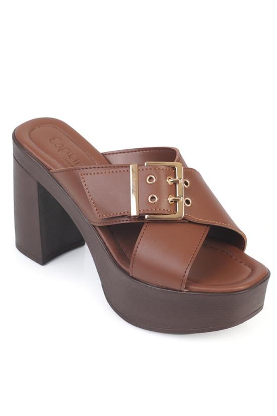 Capone Marlo Platform Cross Band Metal Buckle Women Brown Sandal