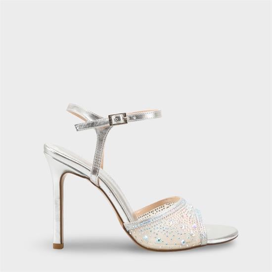 Capone Marney Crystal Embellished High Heel Ankle Strap Women Metallic Silver Wedding Shoe image 2