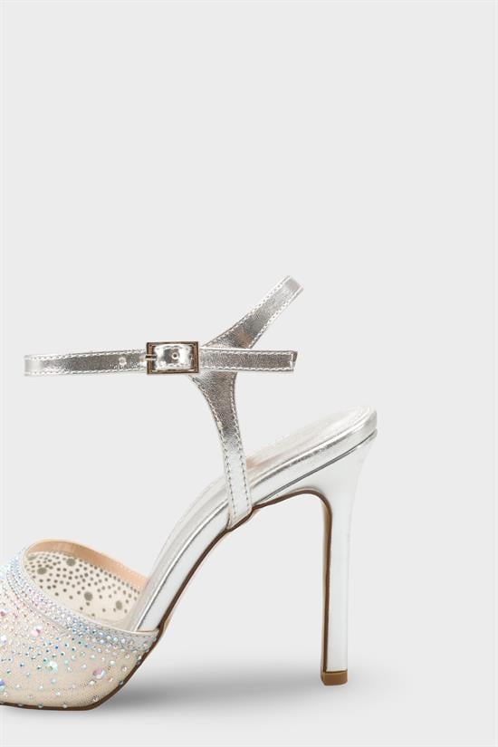 Capone Marney Crystal Embellished High Heel Ankle Strap Women Metallic Silver Wedding Shoe image 5