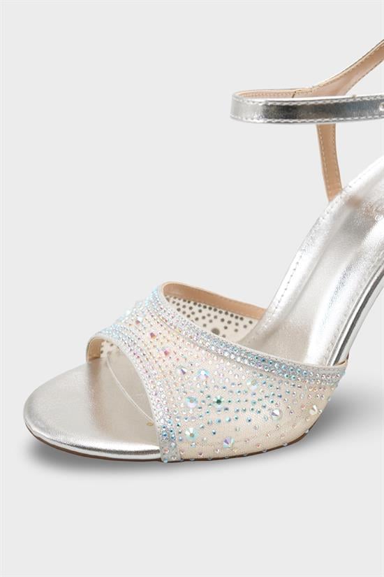 Capone Marney Crystal Embellished High Heel Ankle Strap Women Metallic Silver Wedding Shoe image 4