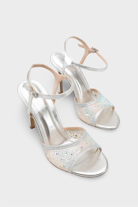 Capone Marney Crystal Embellished High Heel Ankle Strap Women Metallic Silver Wedding Shoe image 3