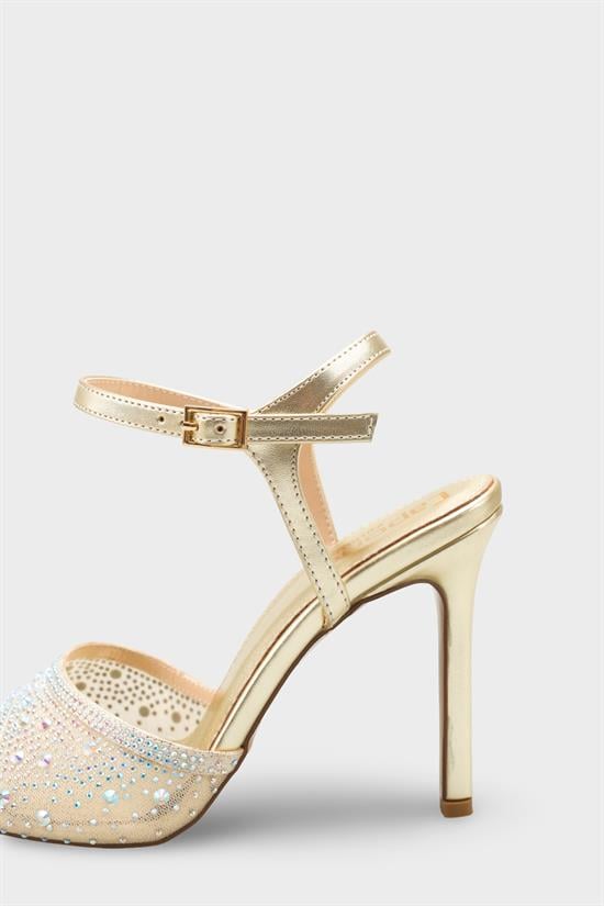 Capone Marney Crystal Embellished High Heel Ankle Strap Women Metallic Gold Wedding Shoe image 5