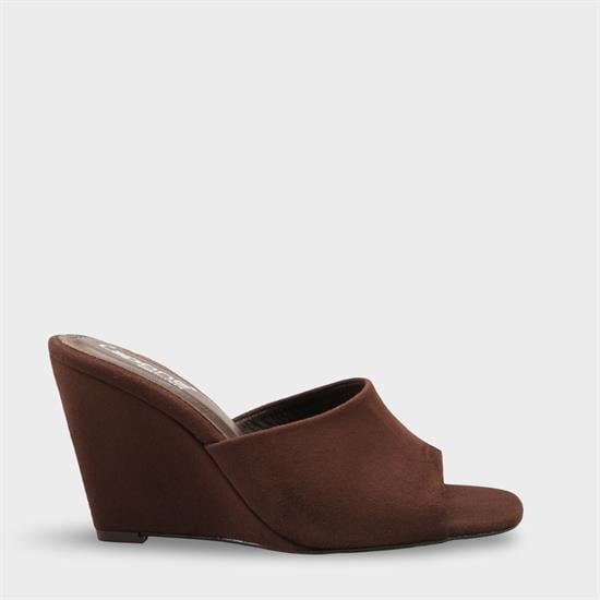 Capone Maurene Genuine Leather Lined Wedge Heel Women Sued Brown Sandal image 2