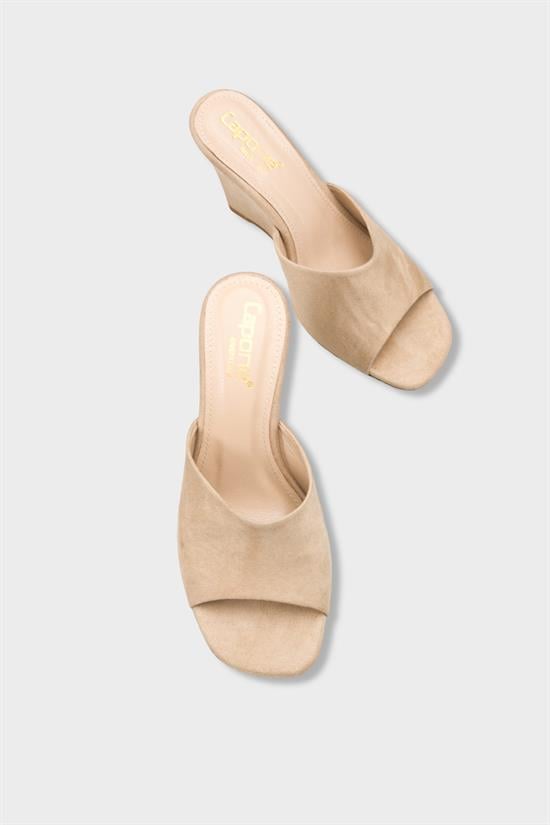Capone Maurene Genuine Leather Lined Wedge Heel Women Sued Beige Sandal image 6
