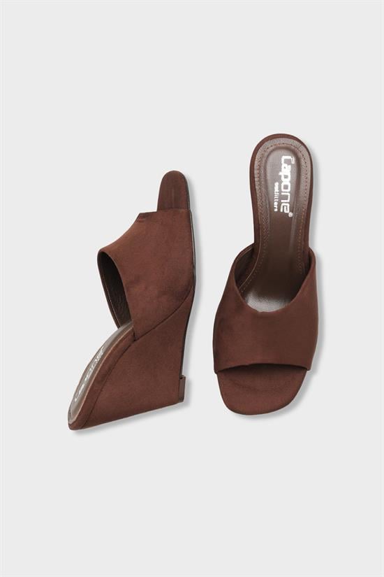 Capone Maurene Genuine Leather Lined Wedge Heel Women Sued Brown Sandal image 4