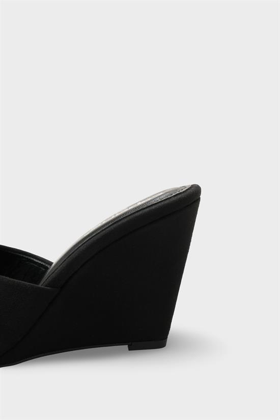 Capone Maurene Genuine Leather Lined Wedge Heel Women Sued Black Sandal image 5