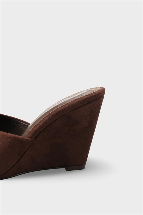 Capone Maurene Genuine Leather Lined Wedge Heel Women Sued Brown Sandal image 6