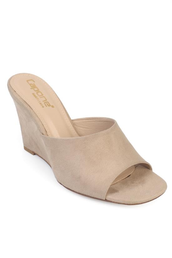 Capone Maurene Genuine Leather Lined Wedge Heel Women Sued Beige Sandal