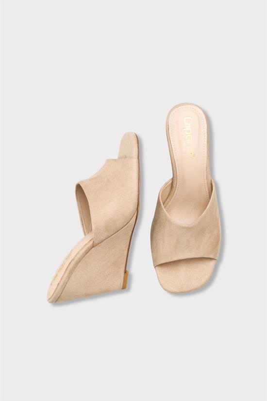 Capone Maurene Genuine Leather Lined Wedge Heel Women Sued Beige Sandal image 6