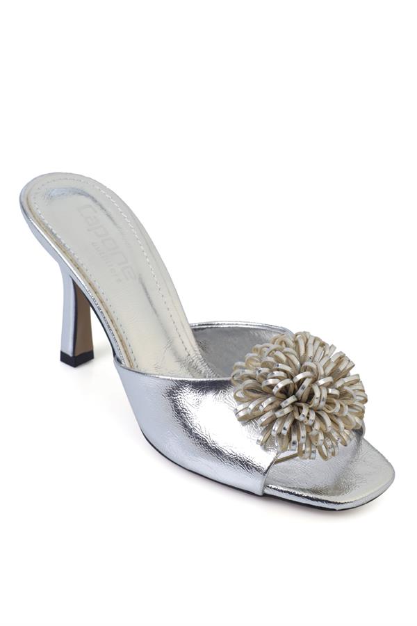 Capone Lory Medium Heel Floral Metallic Women Metallic Silver Sandals image 1