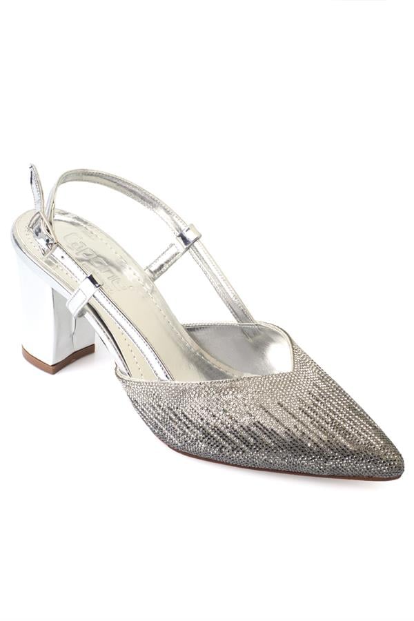Capone Nova Medium Heel Pointed Toe Crystal Embellished Women Silver Stylish Shoes image 1