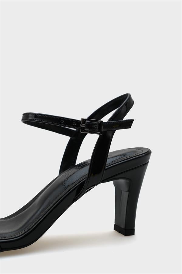 Capone Medium Heeled Single Strap Ankle Strap Women Patent Black Sandals image 5