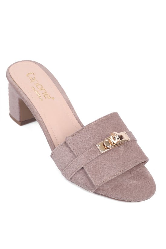 Capone Melinde Mid Heel Metal Buckle Single Band Women Sued Mink Sandal