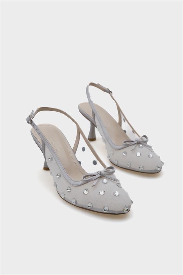 Capone Renie Mesh Crystal Embellished Round Toe Back Strap Women Silver Shoes image 4