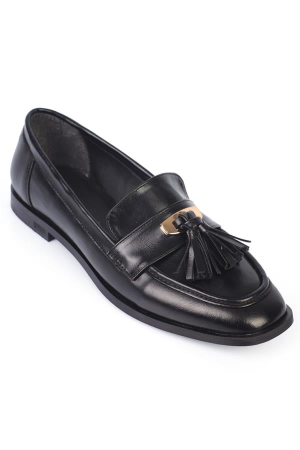 Capone Metal Buckle Tassel Women Black Loafers image 1