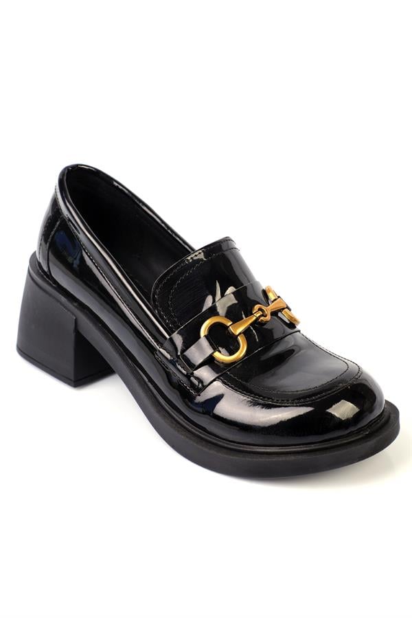 Capone Metal Buckled Women Black Loafers