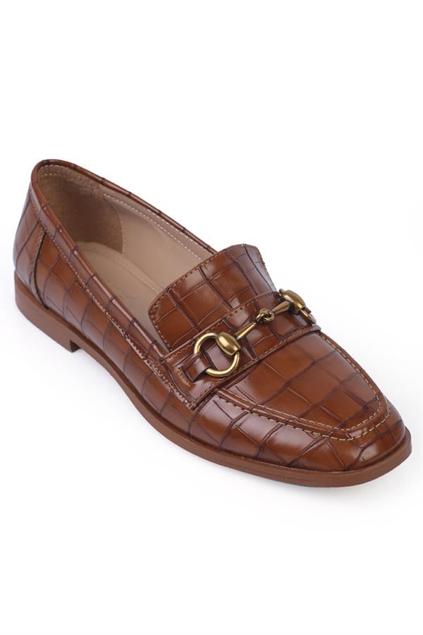 Capone Metal Buckled Women Tan Croco Print Loafer