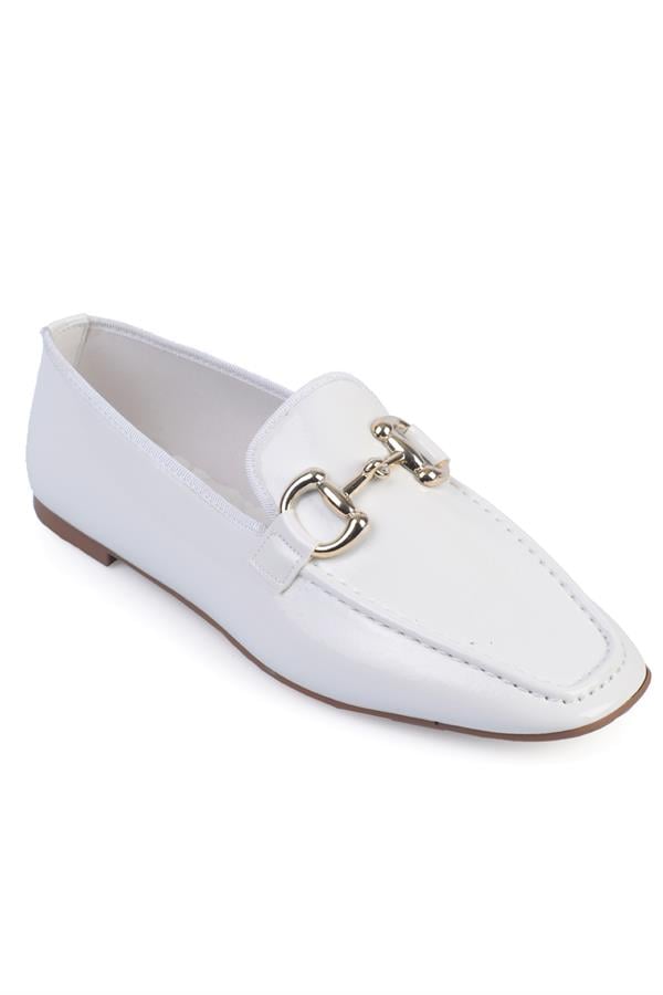 Capone Candi Metal Buckled Women White Loafer