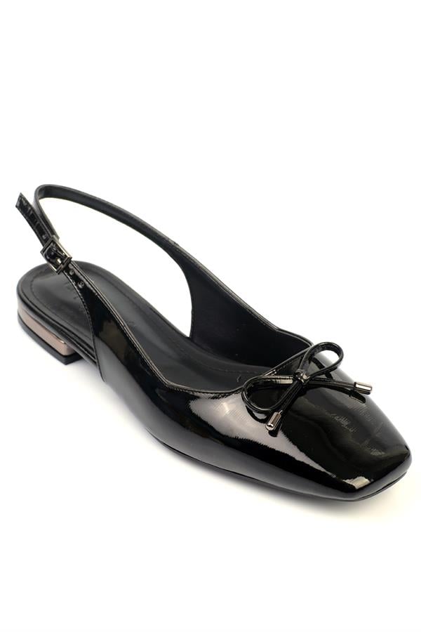 Capone Angela Metal Heel Open Back Women Patent Black Ballerinas