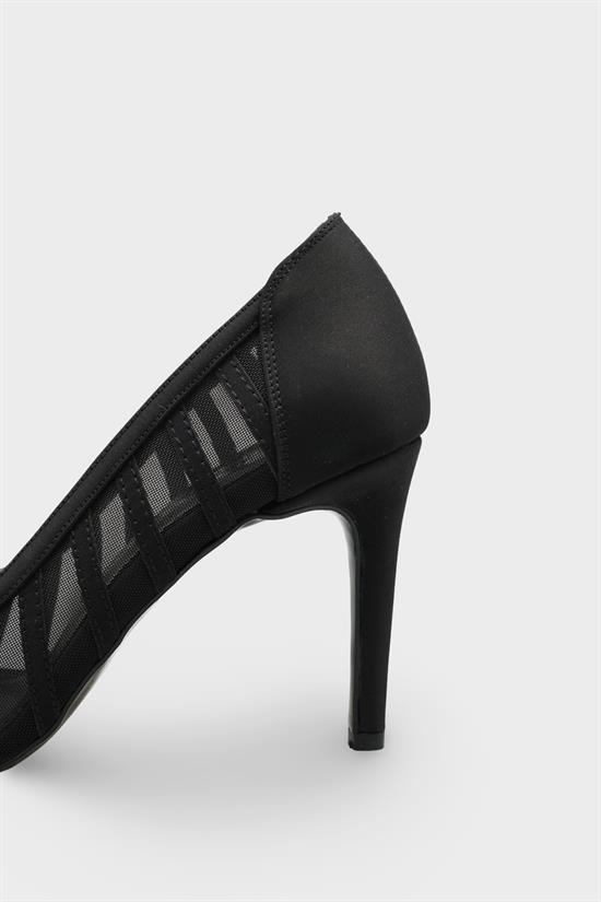 Capone Micheline Genuine Leather Lined Pointed Toe Mid Heel Mesh Satin Women Satin Black Shoe image 5