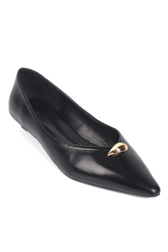 Capone Michelle Genuine Leather Pointed Toe Low Heel Elegant Women Black Shoe
