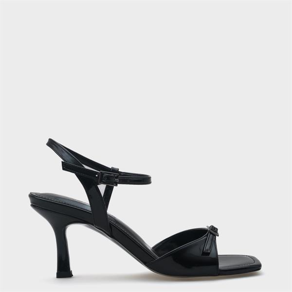 Capone Dale Mid Heel Ankle Strap Buckled Women Patent Black Sandals image 2