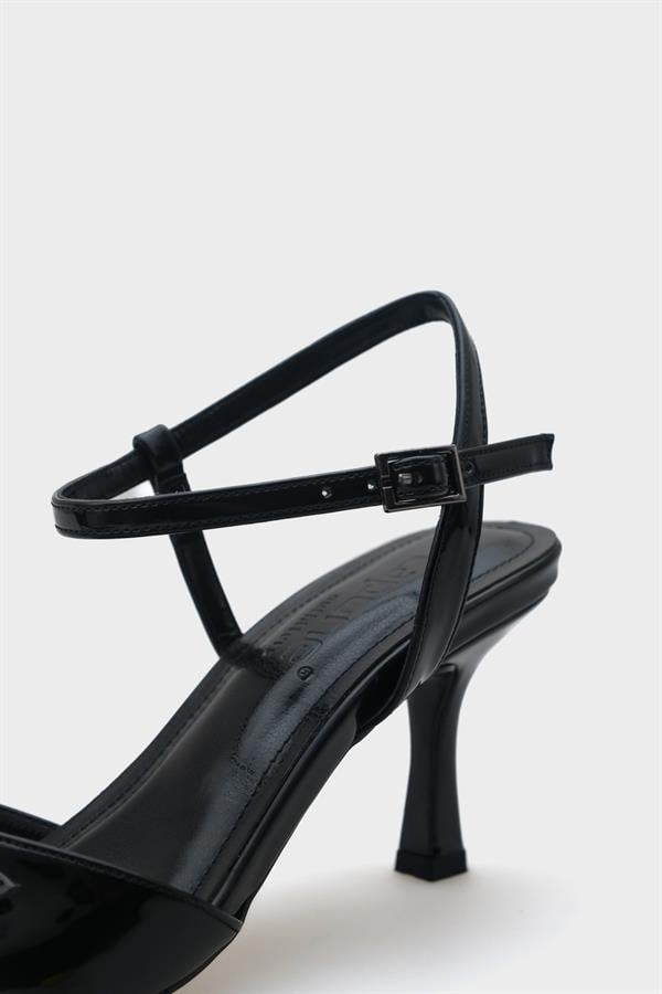 Capone Dale Mid Heel Ankle Strap Buckled Women Patent Black Sandals image 5