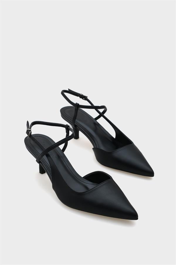 Capone Perla Mid Heel Ankle Strap Pointed Toe Women Black Shoes image 3