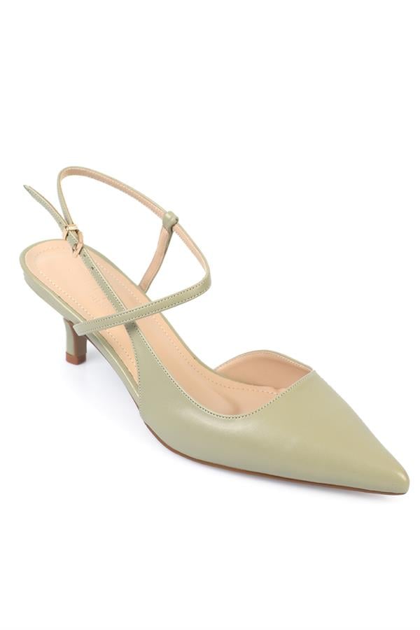 Capone Perla Pointed Toe Mid Heel Ankle Strap Women Green Shoe