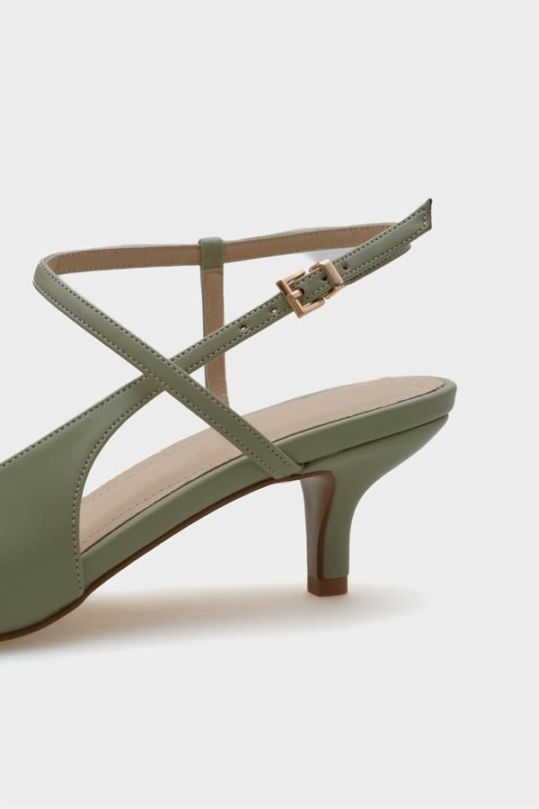 Capone Perla Pointed Toe Mid Heel Ankle Strap Women Green Shoe image 5