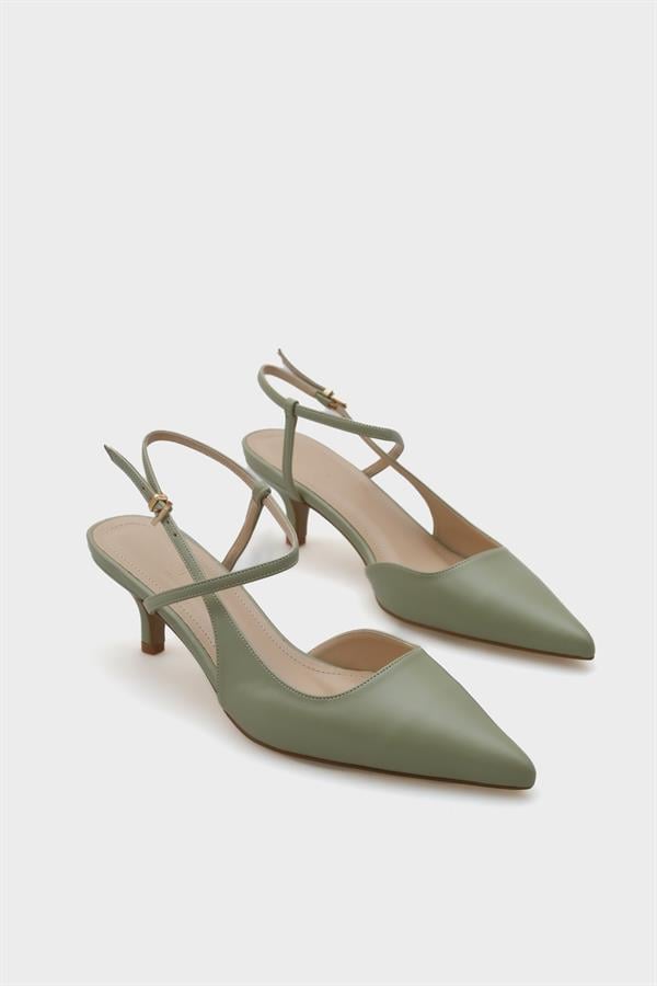 Capone Perla Pointed Toe Mid Heel Ankle Strap Women Green Shoe image 4
