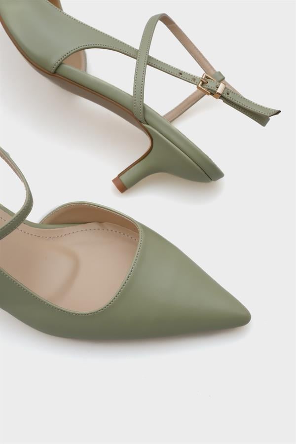 Capone Perla Pointed Toe Mid Heel Ankle Strap Women Green Shoe image 6