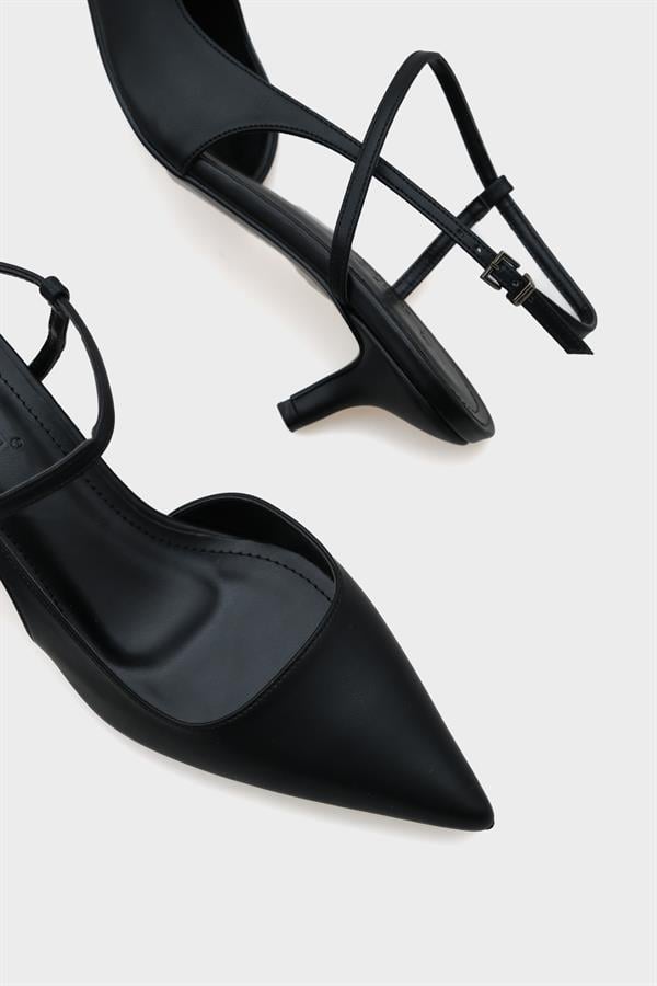 Capone Perla Mid Heel Ankle Strap Pointed Toe Women Black Shoes image 5