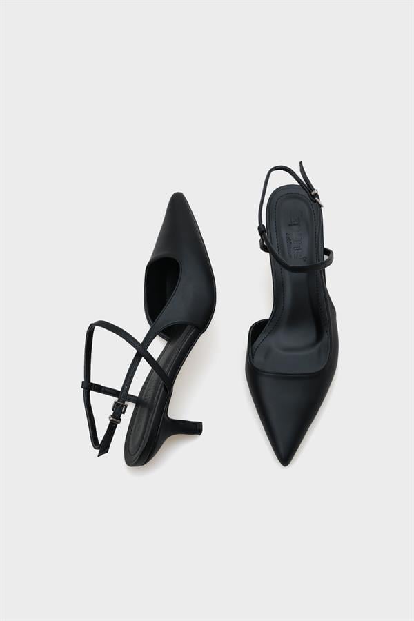 Capone Perla Mid Heel Ankle Strap Pointed Toe Women Black Shoes image 6