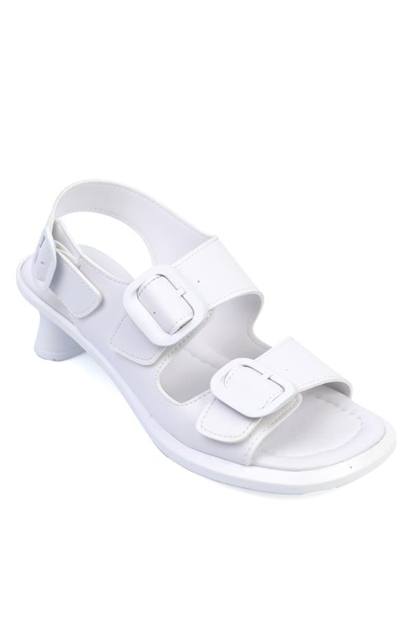 Capone Dixie Mid Heel Double Buckle Women White Sandals image 1