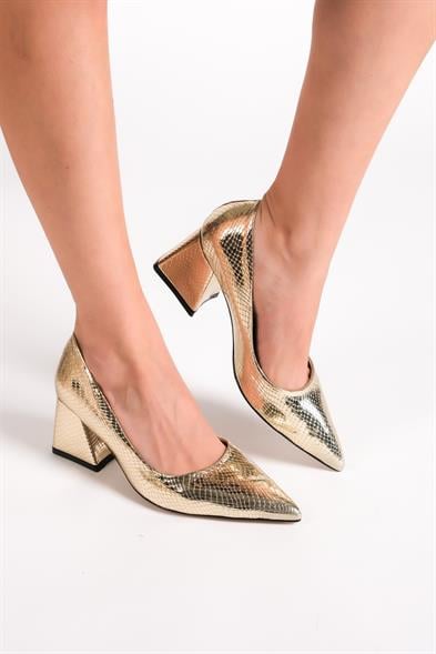 Capone Mid Heel Soft Padded Insole Women Gold Shoes image 2
