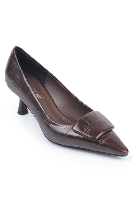 Capone Mid-Heeled Crocodile Patterned Casual Women Brown Shoes