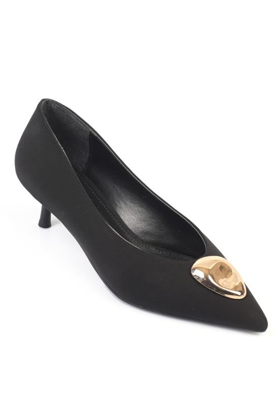 Capone Mid-Heeled Metal Accessorized Women Nubuck Black Stiletto